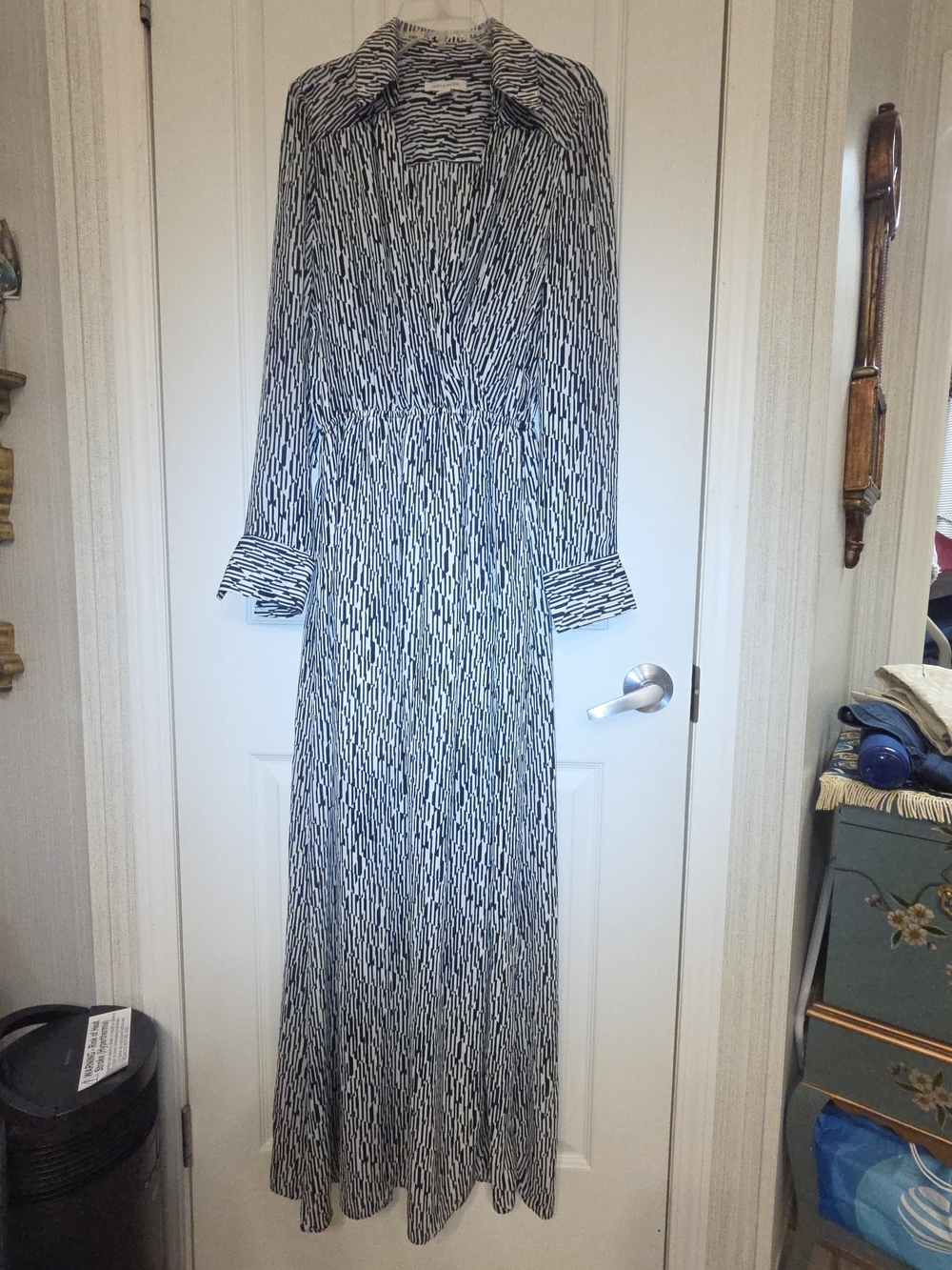 Boston Proper Black and White Vertical Stripe Maxi Dress